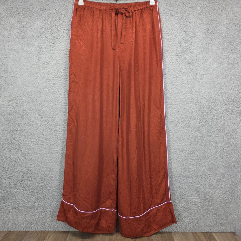 Untitled in Motion Medium Wide Leg Lounge Pajama‎ Pants Rust Orange Tencel Cupro